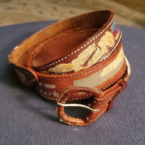 Vintage 70s Tooled Leather USA Belt With Eagle - Picture 1 of 7